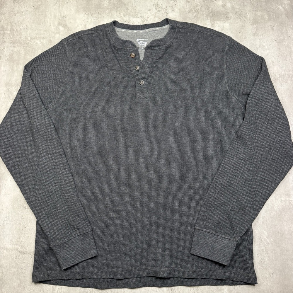 Member's Mark Soft Wash Thermal Henley Waffle Knit Long Sleeve Gray L